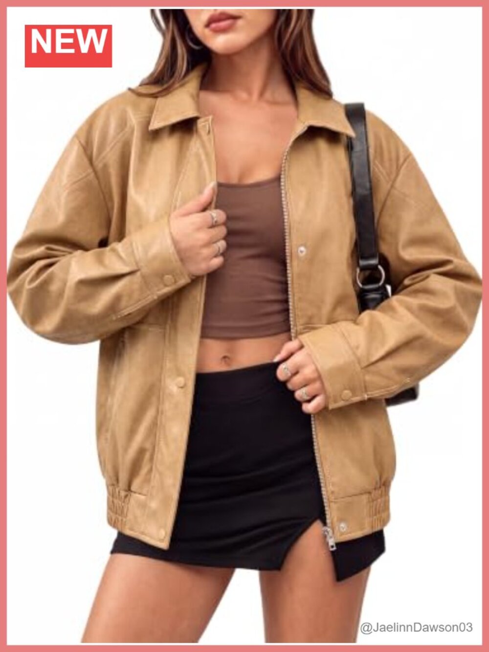 Oversized Distressed Textured Faux Leather Bomber Jacket Vegan PU